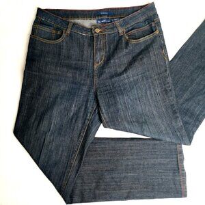 EUC Bill Blass Women's 10 Red Embroidered Straight Cotton Floral Blue Jeans